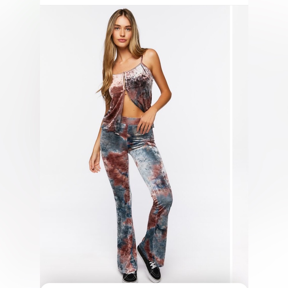 Forever 21 Velvet Tie dye flare pant and top set